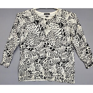 Nue Options Sweater Womens Medium Animal Print Button Cardigan Soft Knit Top